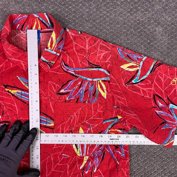 Vintage OP Ocean Pacific Hawaiian Shirt Men's Medium Cotton Red Tropical floral - Picture 7 of 10